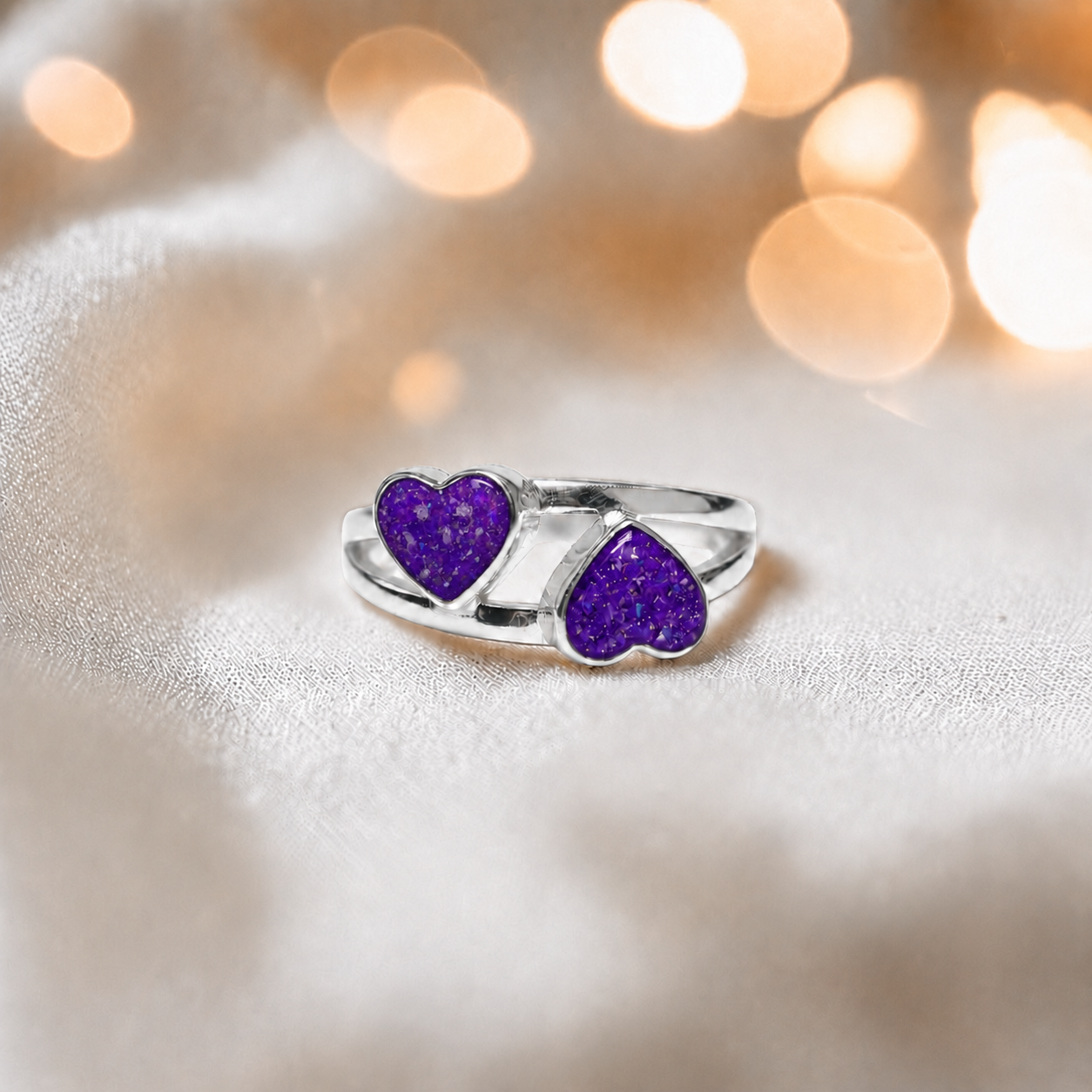 Keepsake Memorial alouette ashes ring, in sleepy lavender, handcrafted in Lancashire, UK