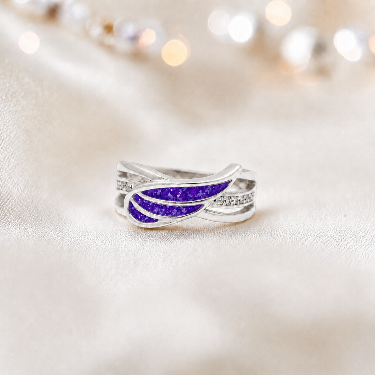 Keepsake Memorial Silver Angelica Ashes Ring in Sleepy Lavender - Handcrafted in the UK