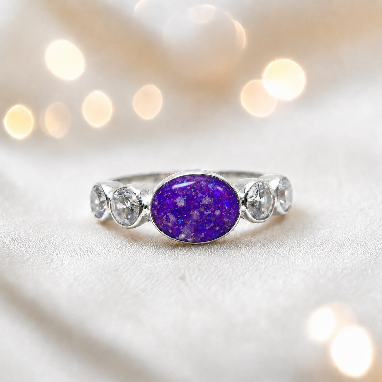 Keepsake Memorial Silver Arcadia Ashes Ring in Sleepy Lavender  - Handcrafted in the UK