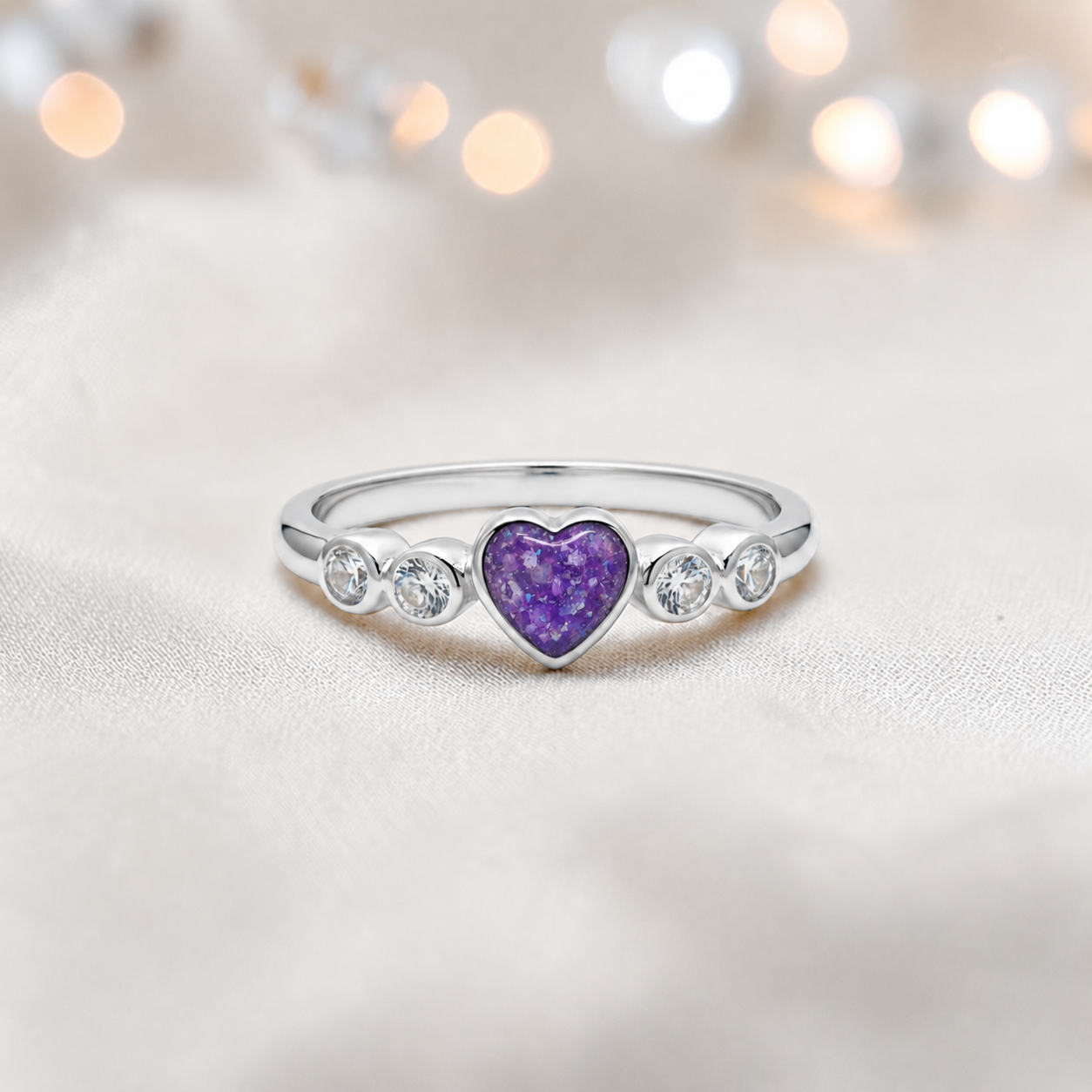 Keepsake Memorial Silver Auralia Ashes Ring in Sleepy Lavender - Handcrafted in the UK