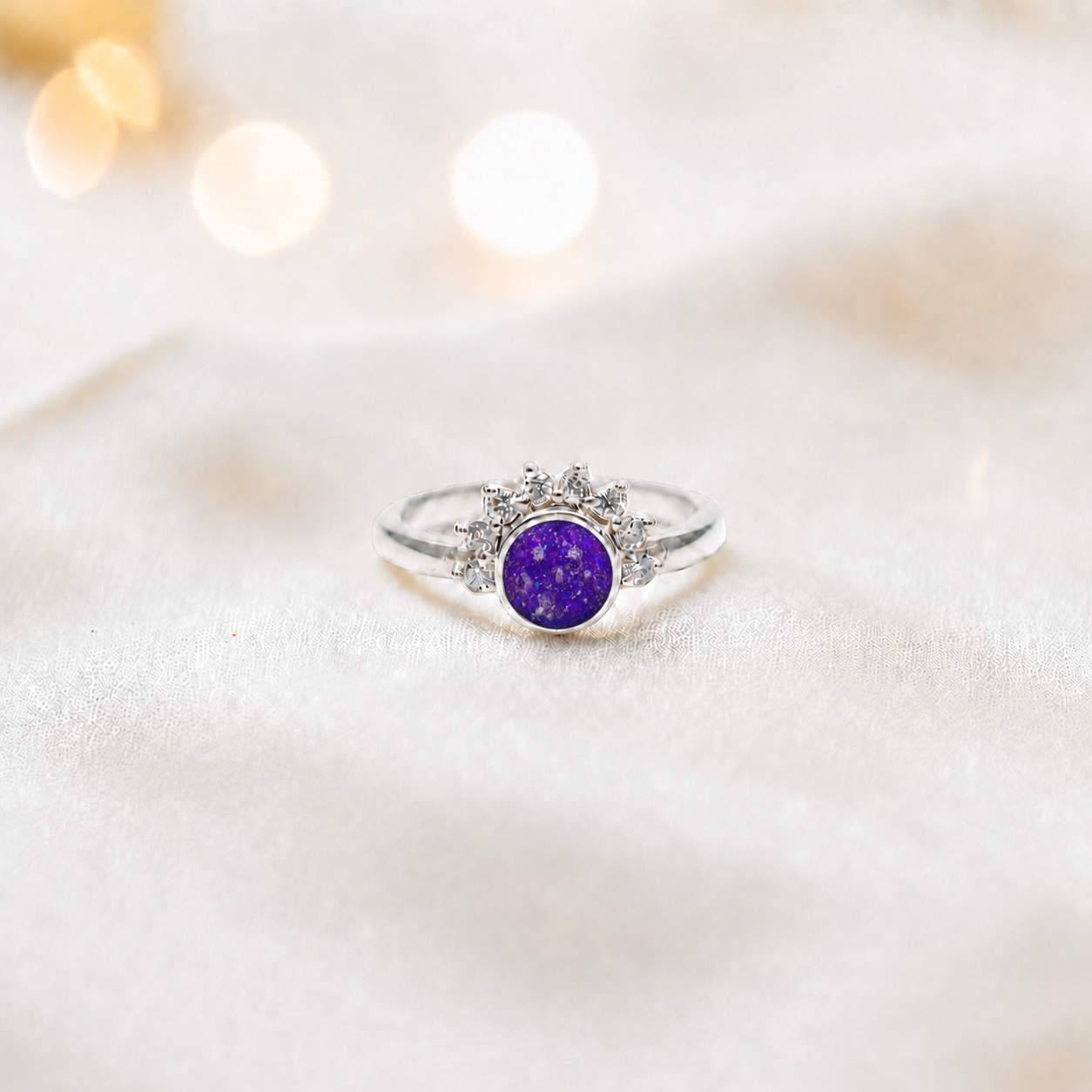 Keepsake Memorial Silver Aurora Ashes Ring in Sleepy Lavender - Handcrafted in the UK