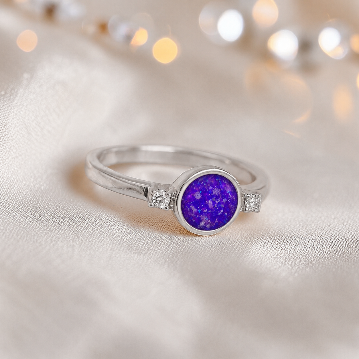 Keepsake Memorial Silver Azrael Ashes Ring in Sleepy Lavender  - Handcrafted in the UK