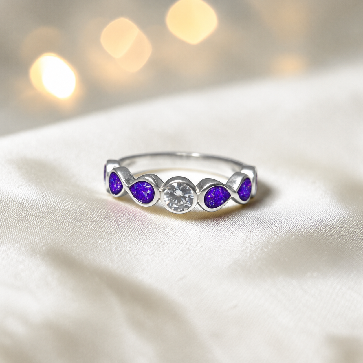 Keepsake Memorial Silver Celestina Ashes Ring in Sleepy Lavender - Handcrafted in the UK