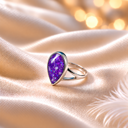 keepsake memorial silver teardrop ashes ring  Elizabeth, handcrafted in Lancashire