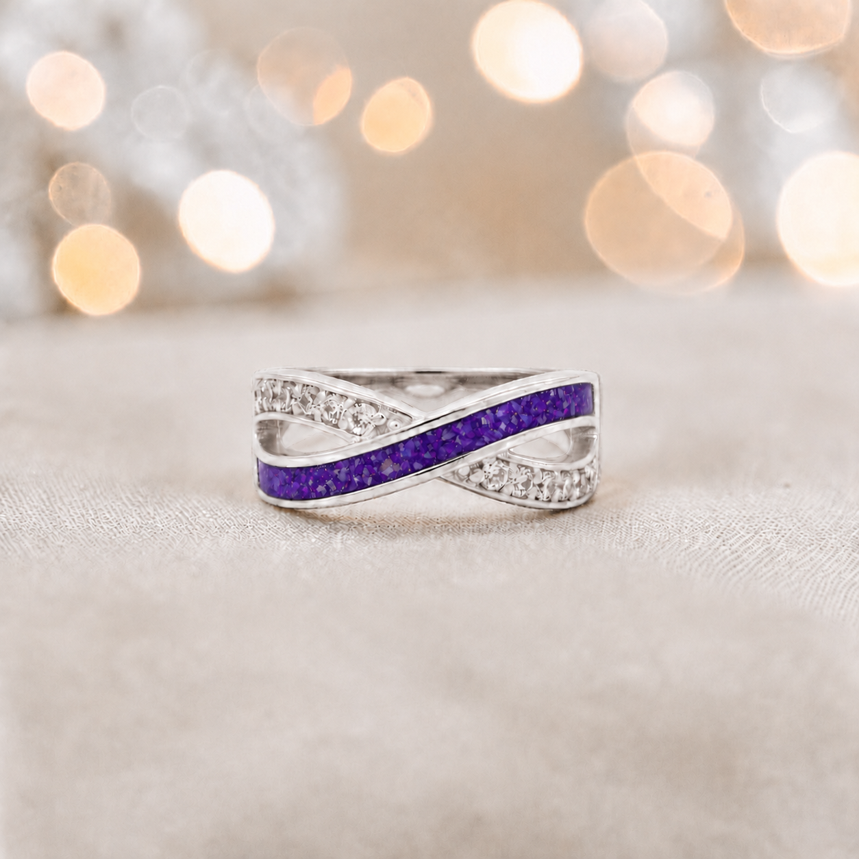 Keepsake Memorial Silver Elsie Ashes Ring in sleepy lavender - Handcrafted in the UK