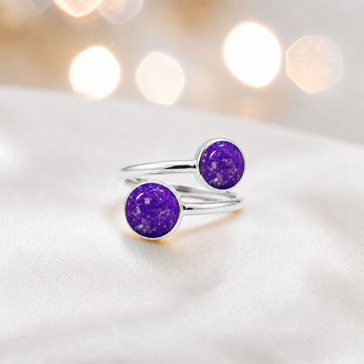 Keepsake Memorial Silver Elysia Ashes Ring in Sleepy  Lavender - Handcrafted in the UK