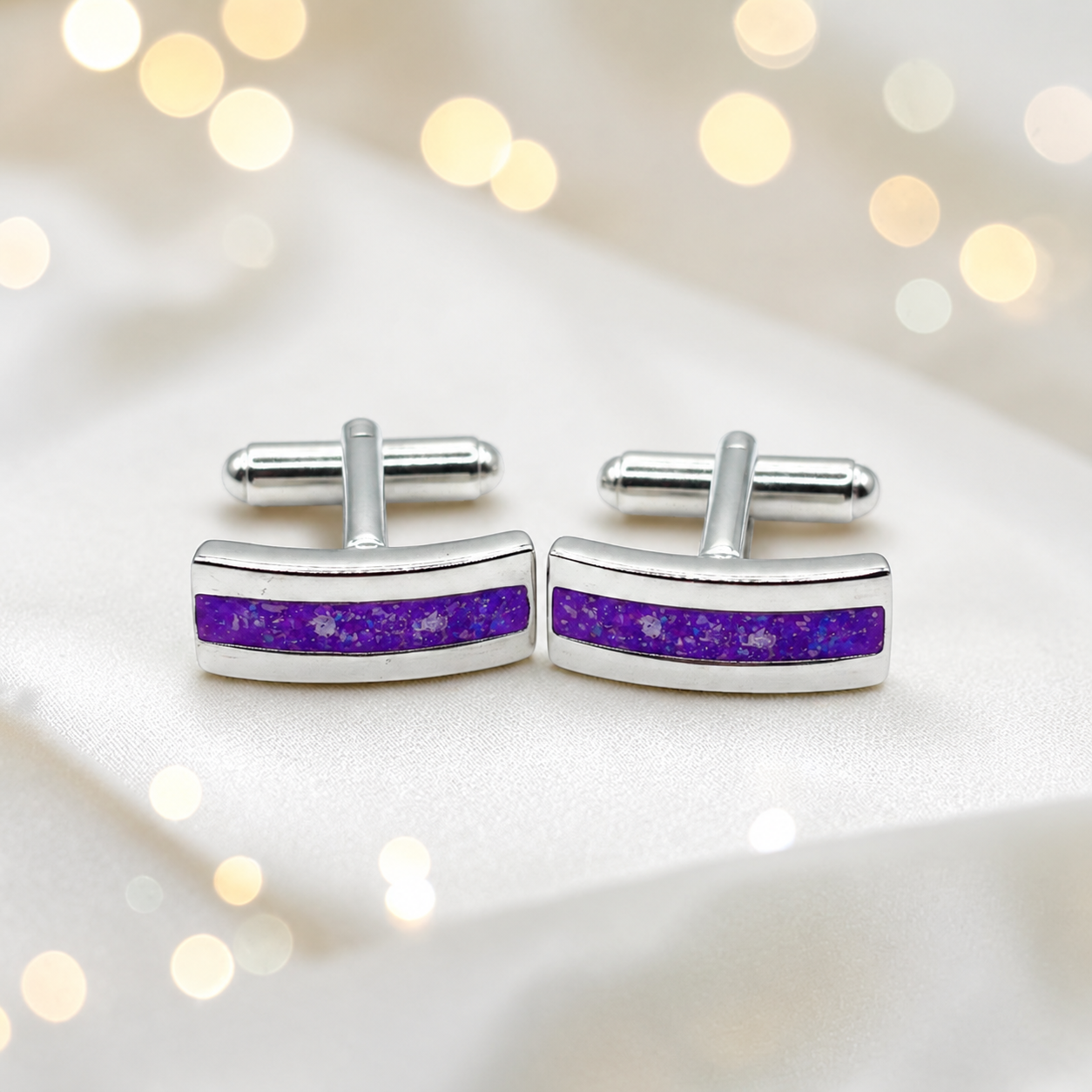 Sleepy Lavender silver Ember memorial ashes cufflinks, handcrafted in Lancashire UK
