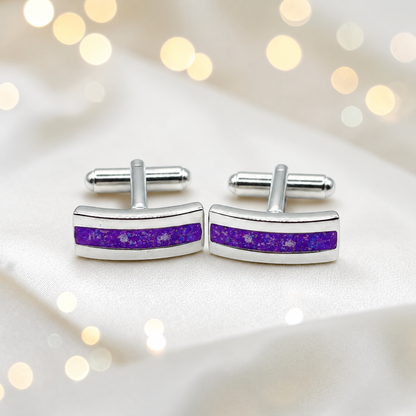 Sleepy Lavender silver Ember memorial ashes cufflinks, handcrafted in Lancashire UK