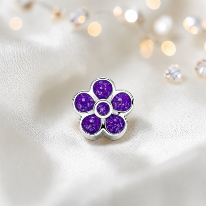 Sleepy lavender sterling silver flora, flower ashes memorial charm, handcrafted in Lancashire by keepsake memorial