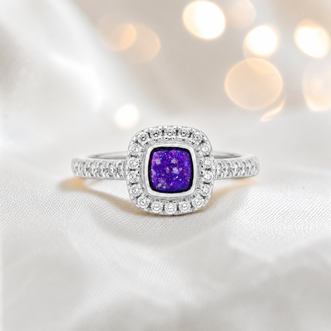 Keepsake Memorial Silver Florence Ashes Ring in sleepy lavender - Handcrafted in the UK