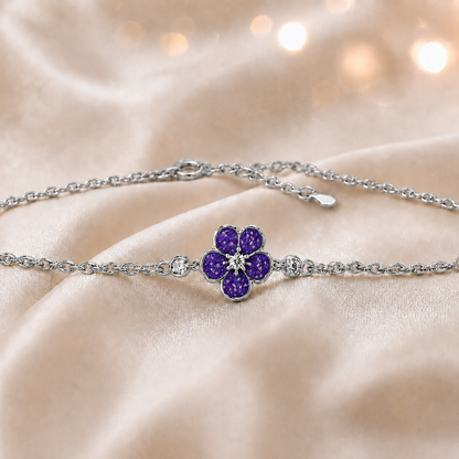 Sterling Silver Forget Me Not Memorial Bracelet in sleepy lavender, Ashes Keepsake Jewellery UK