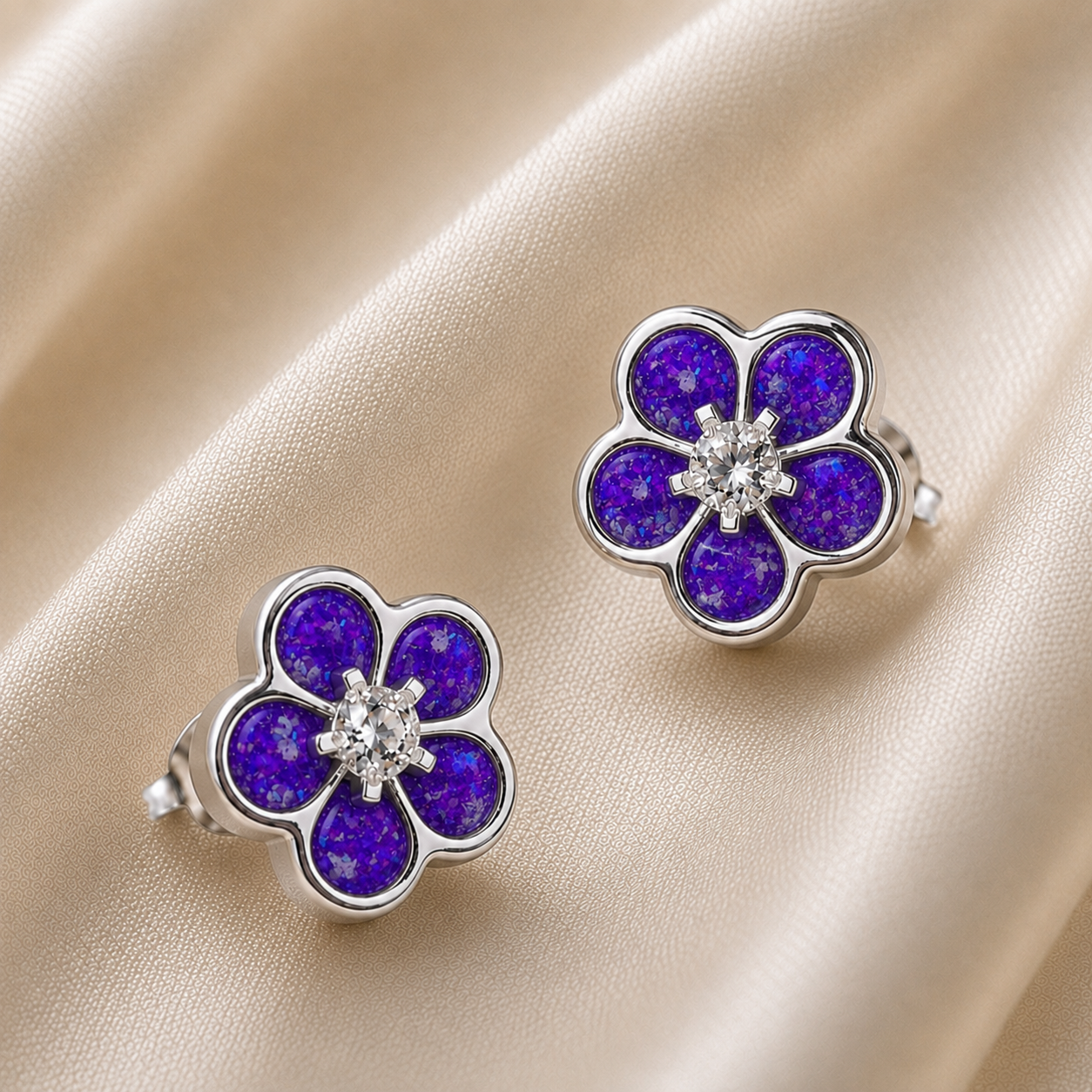 925 Sterling Silver Forget Me Not Memorial Stud Earrings in sleepy lavender - Keepsake Memorial Jewellery
