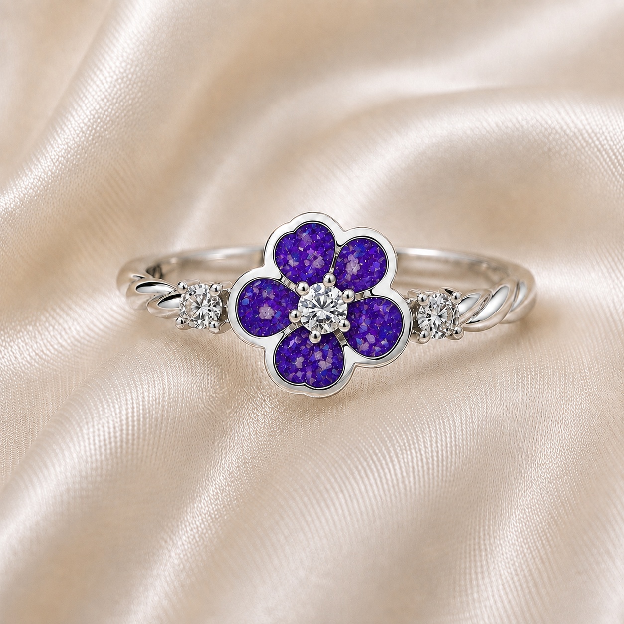 Sleepy Lavender Forget Me Not memorial ring in 925 sterling silver – Keepsake Memorial Jewellery