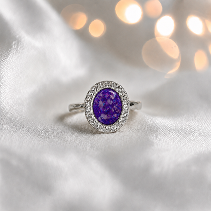 Keepsake Memorial Silver Halo Ashes Ring in Sleepy Lavender - Handcrafted in the UK