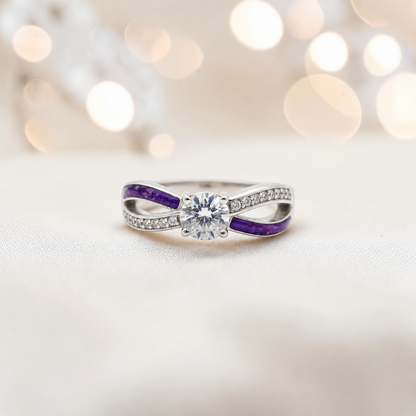 Keepsake Memorial Silver Infinity Ashes Ring in sleepy lavender - Handcrafted in the UK 