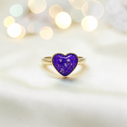 Sleepy Lavender 9ct gold heart memorial ring, Juliette, handcrafted in Lancashire, UK – by Keepsake Memorial Jewellery