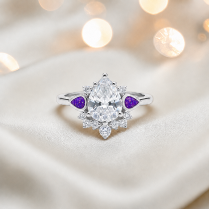 Keepsake Memorial Silver Dew Drop Ashes Ring in sleepy lavender - Handcrafted in the UK