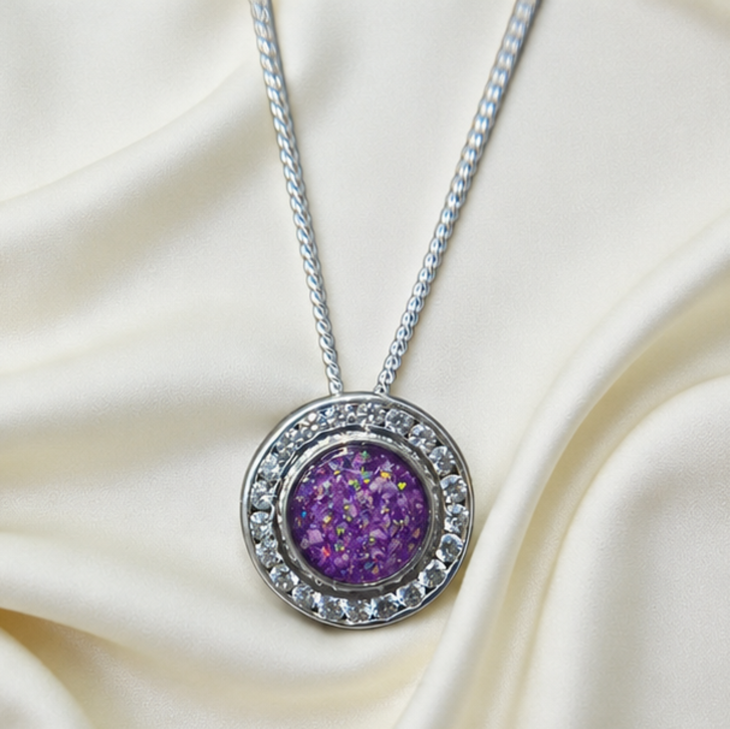 Keepsake Memorial  Silver Ladies Sparkling Round Ashes Pendant - Alderan
