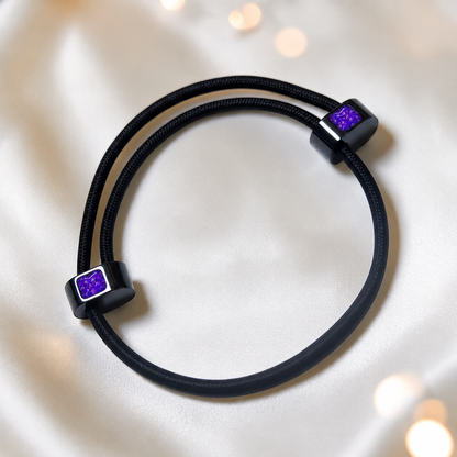 Sleepy lavenderAtlas men's stainless steel and cord memorial bracelet , handcrafted in Lancashire UK by Keepsake Memorial Jewellery