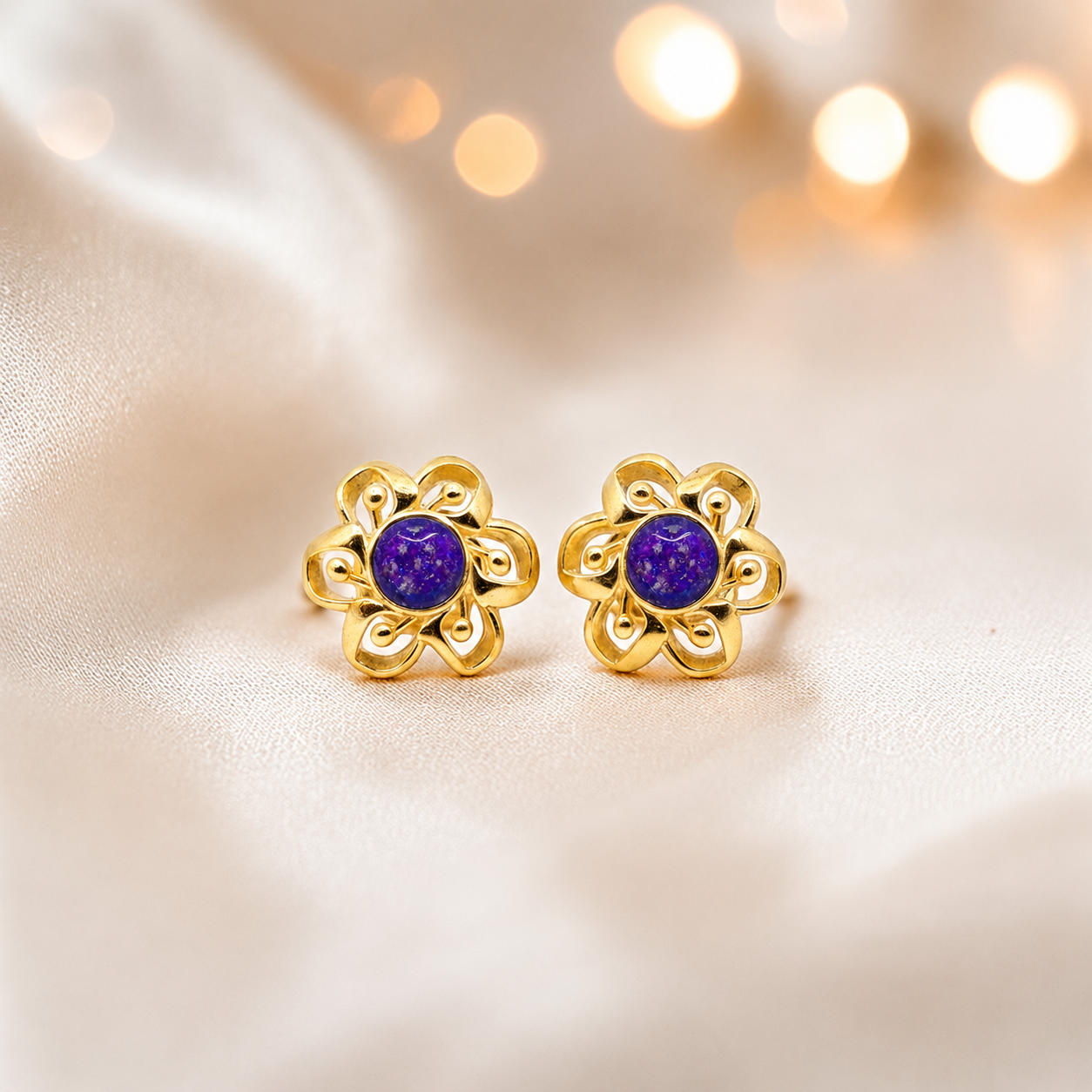 Sleepy Lavender Freya 9ct gold flower earrings, handcrafted in Lancashire, UK – by Keepsake Memorial Jewellery