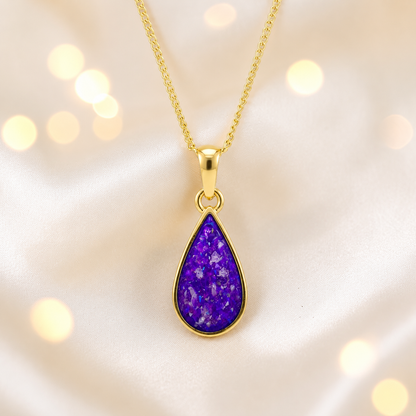 Sleepy Lavender Golden Light 9ct gold pendant, handcrafted in Lancashire UK – by Keepsake Memorial Jewellery