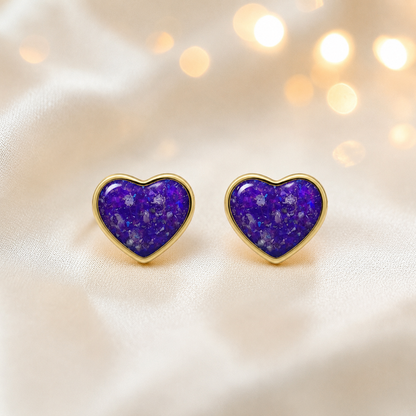 Sleepy Lavender Helene 9ct gold heart earrings, handcrafted in Lancashire, UK – by Keepsake Memorial Jewellery