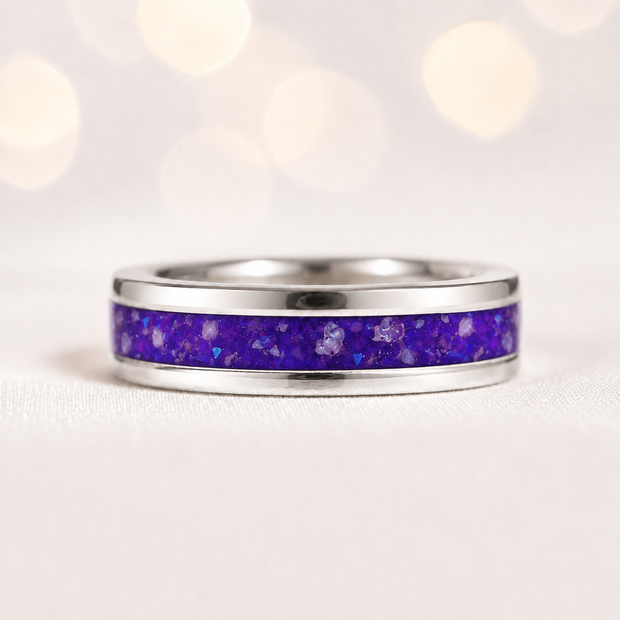 Sleepy Lavender Horizon unisex sterling silver channel memorial band ring, 5.5mm wide, handcrafted in Lancashire UK by Keepsake Memorial Jewellery