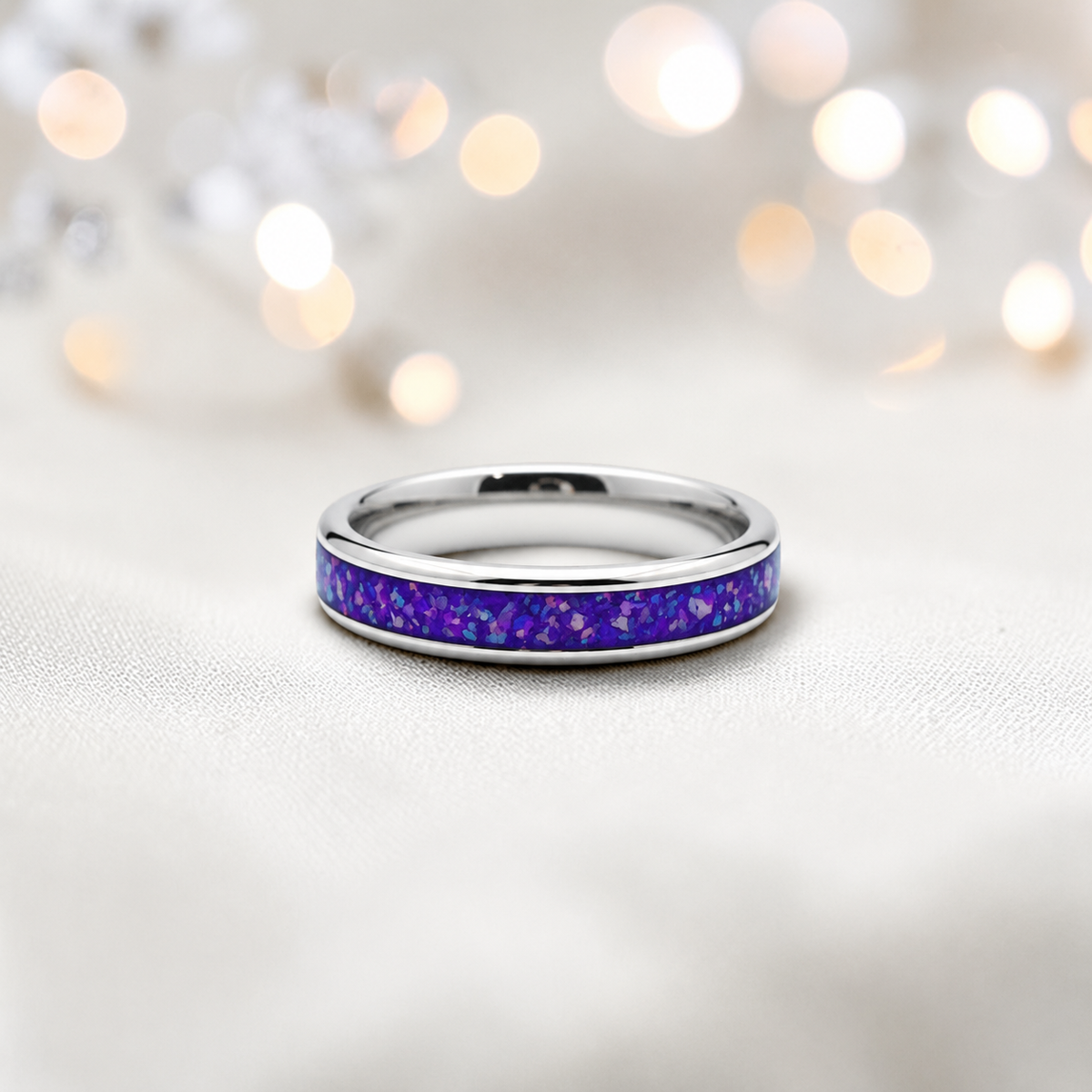 Sleepy Lavender Ridge unisex stainless steel channel memorial ring, handcrafted in Lancashire UK by Keepsake Memorial Jewellery