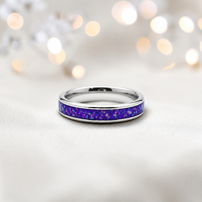 Sleepy Lavender Ridge unisex stainless steel channel memorial ring, handcrafted in Lancashire UK by Keepsake Memorial Jewellery