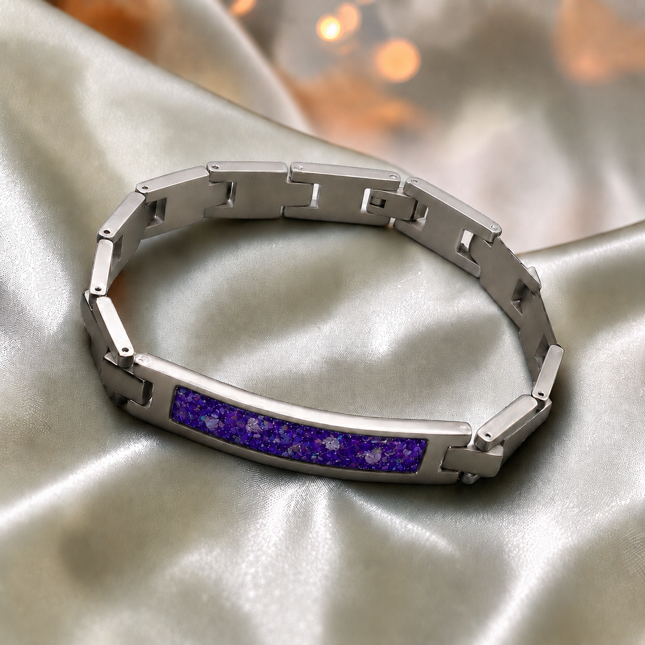 Sleepy lavender stainless steel link ID memorial ashes bracelet – Keepsake Memorial Jewellery