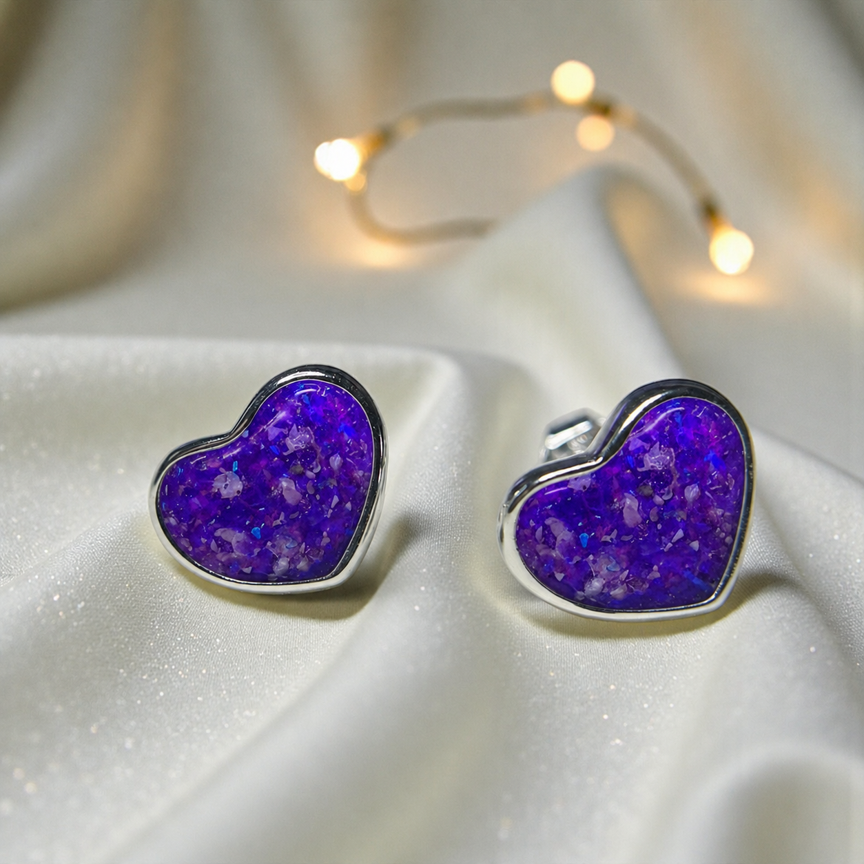 Keepsake Memorial Sterling Silver Heart Ashes Earrings Luna Grace in Sleepy Lavender - Handcrafted in the UK