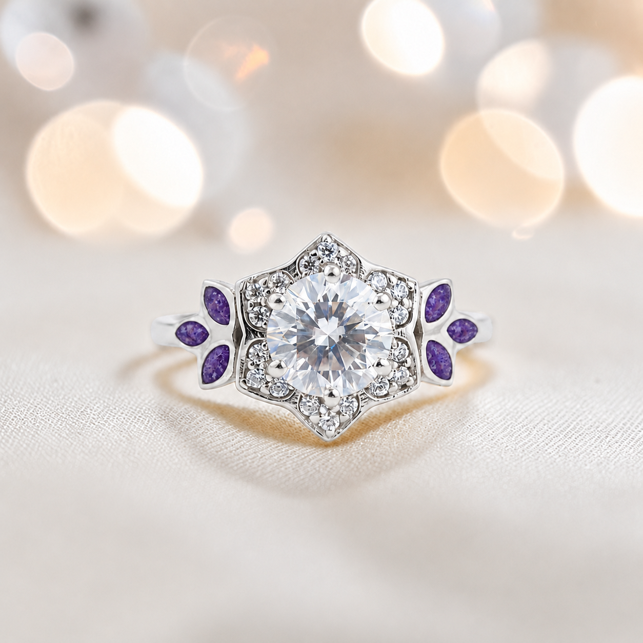 Keepsake Memorial Silver Olivia Ashes Ring in sleepy lavender - Handcrafted in the UK