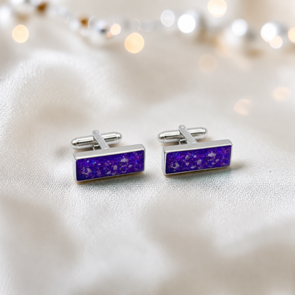 Sleepy Lavender Pillar sterling silver memorial ashes cufflinks, handcrafted in Lancashire UK