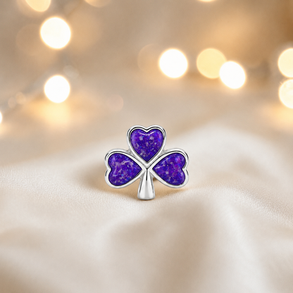 Sleepy lavender sterling silver shamrock ashes memorial charm, handcrafted in Lancashire by keepsake memorial
