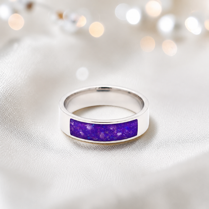 Sleepy lavender Solace men's sterling silver ring, handcrafted in Lancashire UK by Keepsake Memorial Jewellery