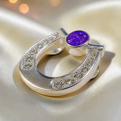 Sparkle horseshoe ashes pendant in sleepy lavender,  handcrafted in Lancashire UK - by Keepsake Memorial Jewellery