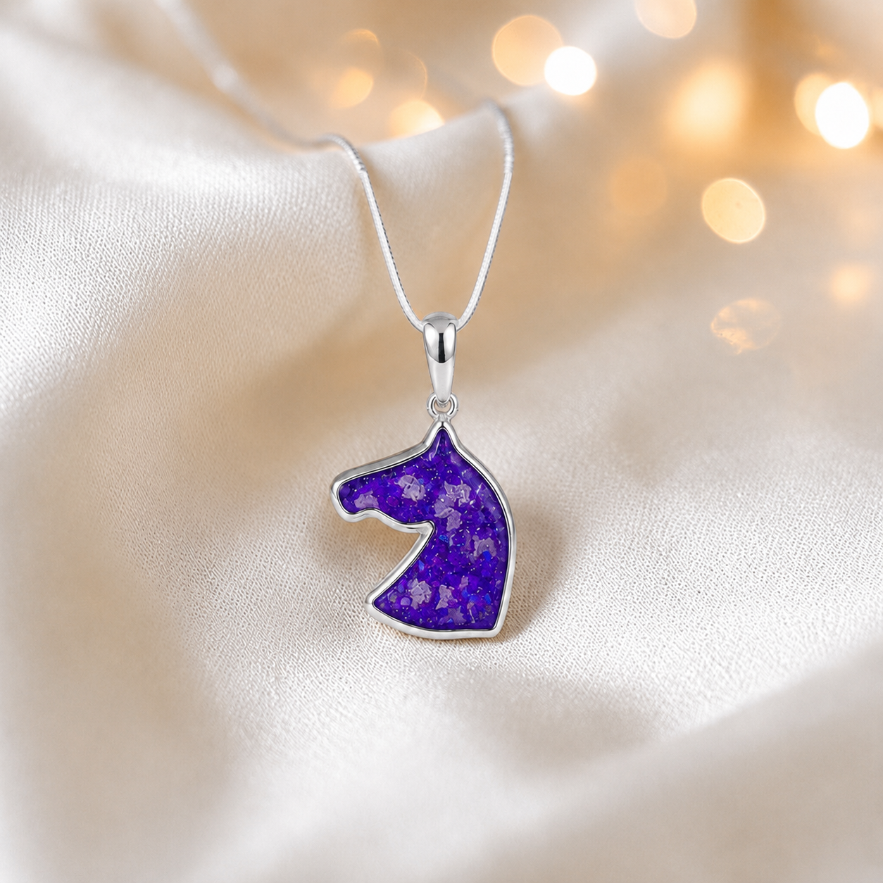 Willow horse head ashes pendant in sleepy lavender, handcrafted in Lancashire UK - by Keepsake Memorial Jewellery
