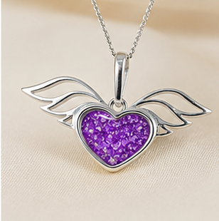 Keepsake Memorial Silver Ladies Winged Heart Ashes Pendant - Sirius