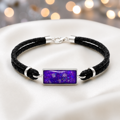  Sleepy lavender Zenith men's sterling silver and leather memorial bracelet , handcrafted in Lancashire UK by Keepsake Memorial Jewellery