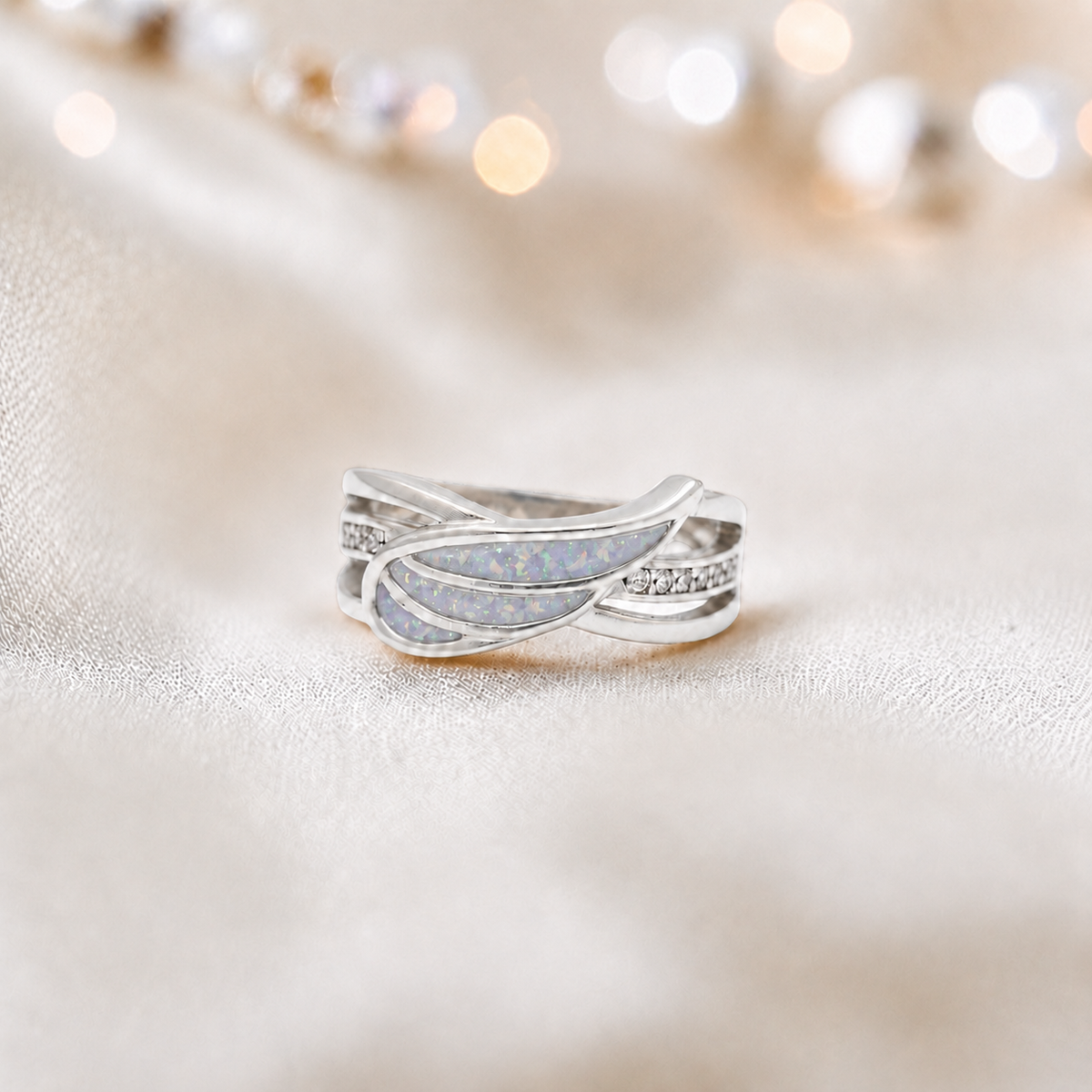 Keepsake Memorial Silver Angelica Ashes Ring in White Snow - Handcrafted in the UK