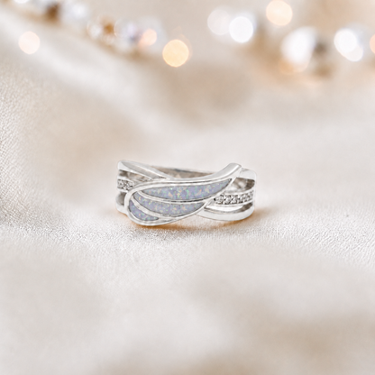Keepsake Memorial Silver Angelica Ashes Ring in White Snow - Handcrafted in the UK