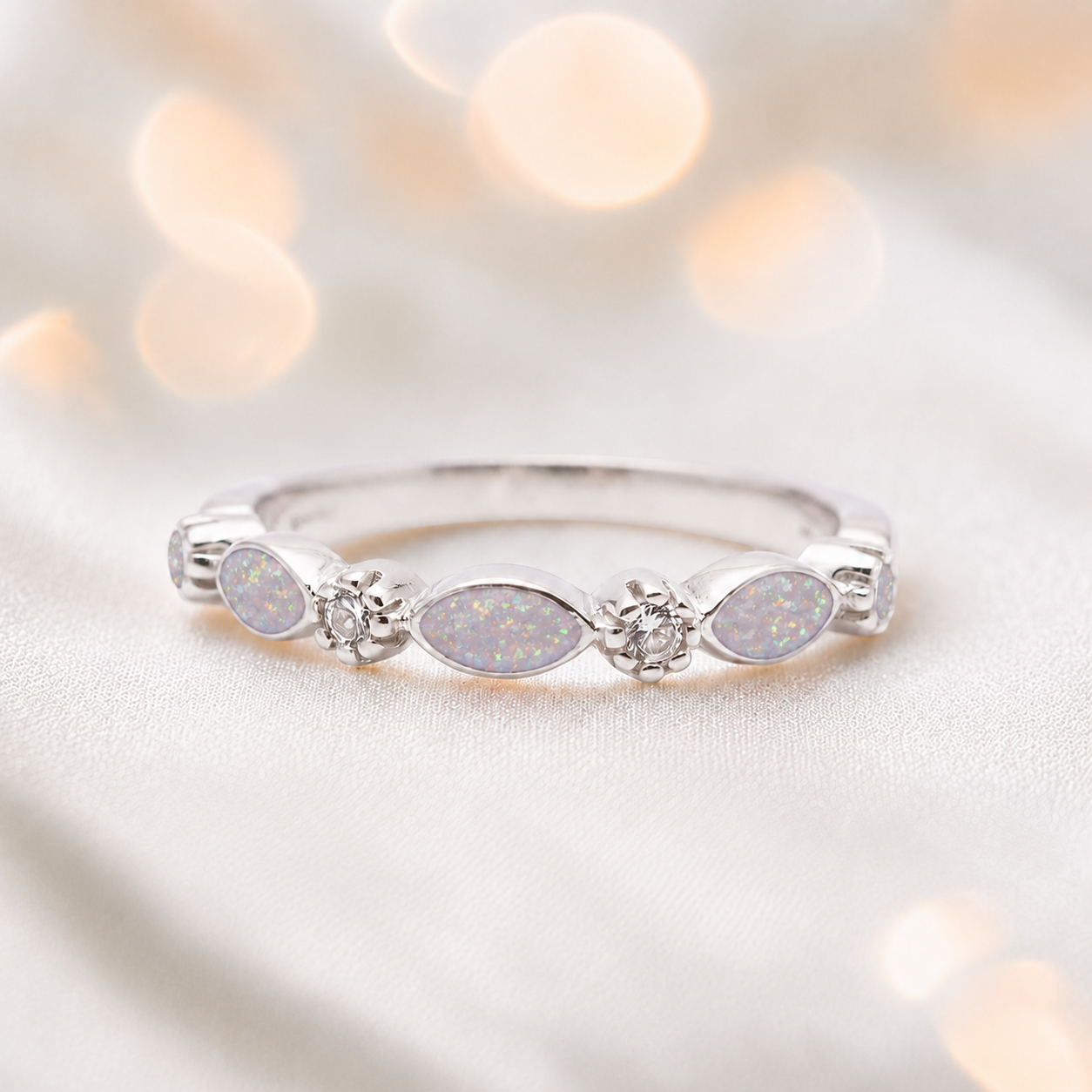 Keepsake Memorial Silver Arabella Half-Band Marquise Ashes Ring in White Snow — handcrafted in Lancashire, UK
