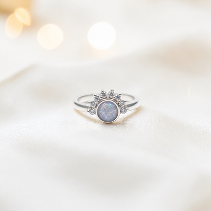 Keepsake Memorial Silver Aurora Ashes Ring in White Snow  - Handcrafted in the UK