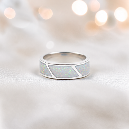 White snow Axis men's sterling silver three setting ring, handcrafted in Lancashire UK by Keepsake Memorial Jewellery
