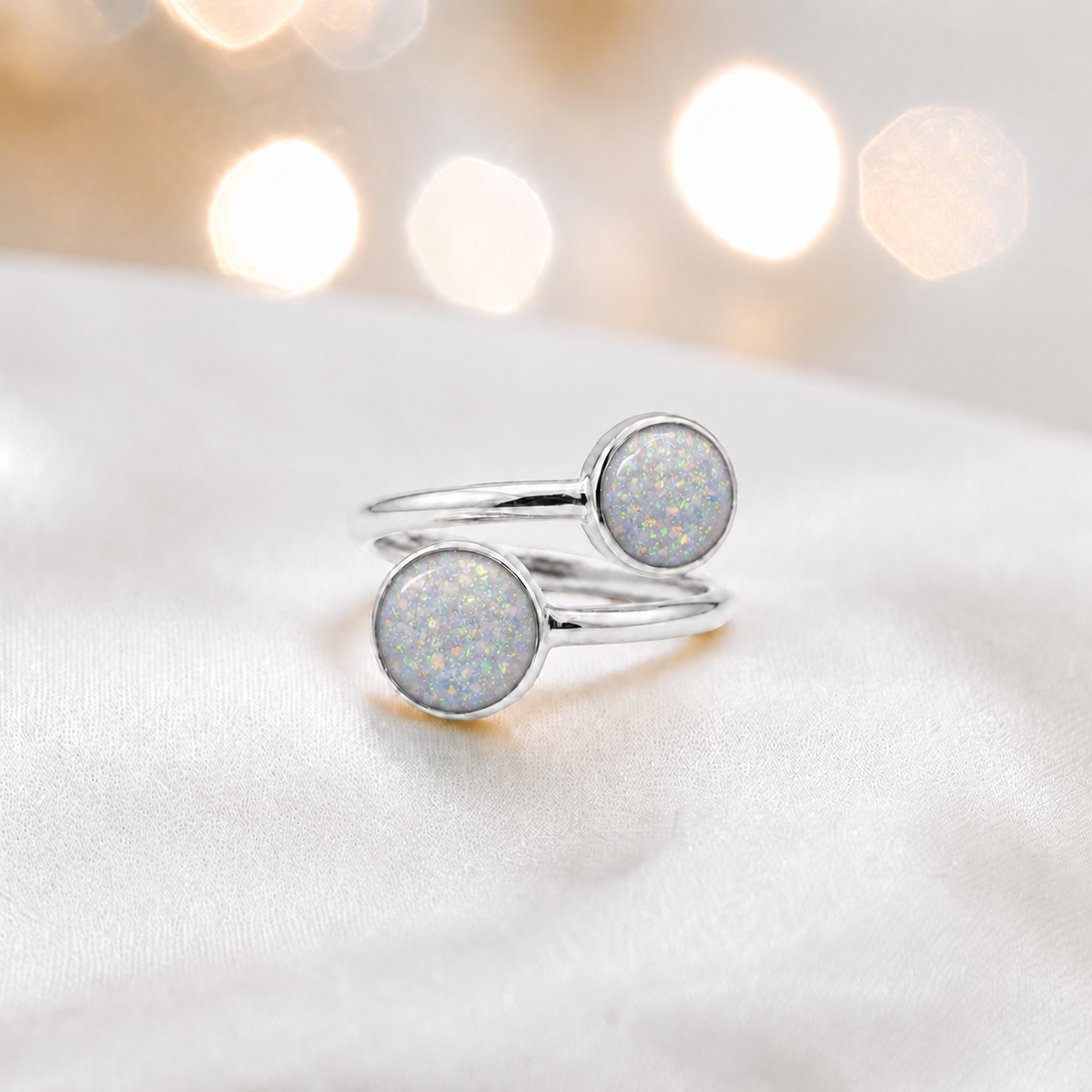 Keepsake Memorial Silver Elysia Ashes Ring in White Snow - Handcrafted in the UK