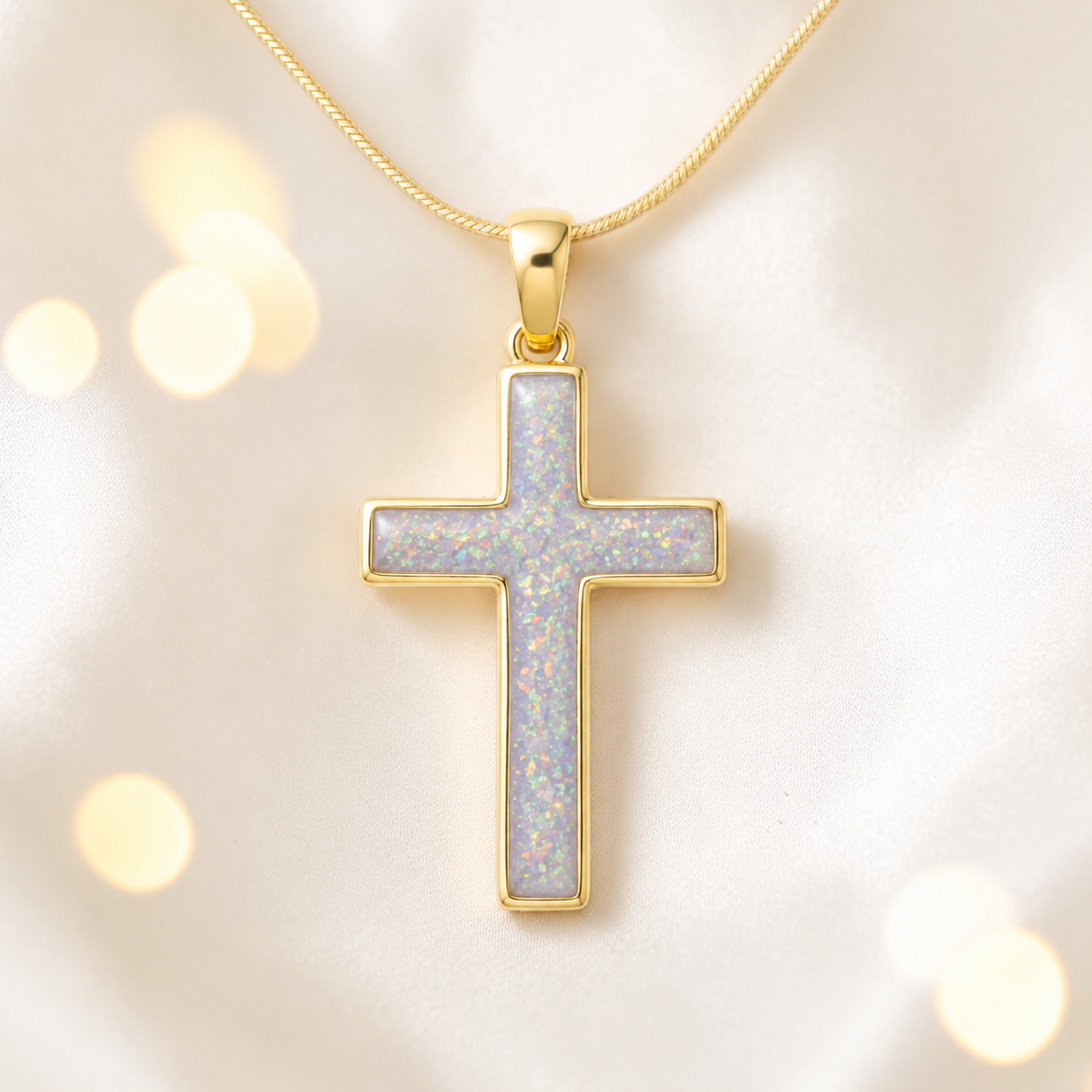 White Snow Eternal Cross 9ct gold pendant, handcrafted in Lancashire UK – by Keepsake Memorial Jewellery