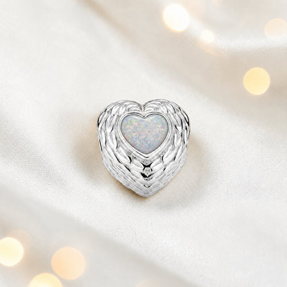 White snow sterling silver peaceful whisper heart ashes memorial charm, handcrafted in Lancashire by keepsake memorial