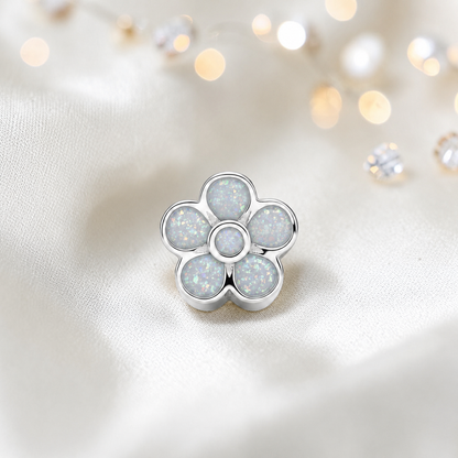 White snow sterling silver flora, flower ashes memorial charm, handcrafted in Lancashire by keepsake memorial