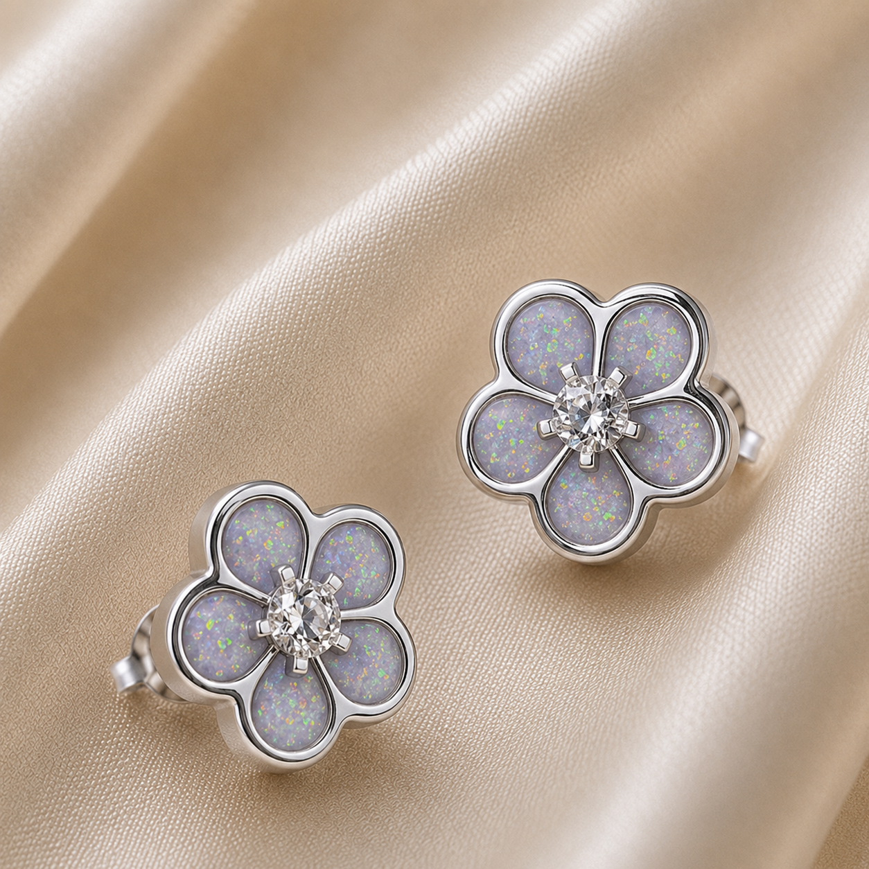 925 Sterling Silver Forget Me Not Memorial Stud Earrings in White Snow - Keepsake Memorial Jewellery
