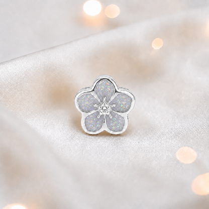 White snow sterling silver forget me not ashes memorial charm, handcrafted in Lancashire by keepsake memorial